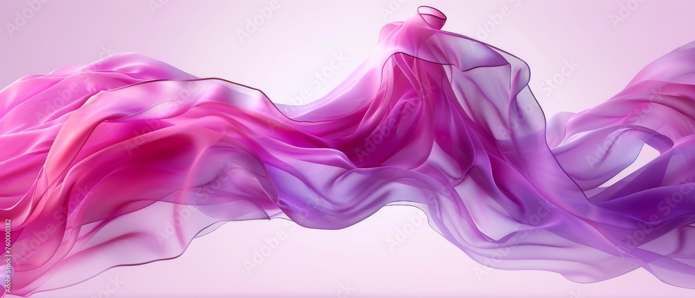  A dress, pink and purple, blows in the wind against a pink backdrop, with reflections on the left.