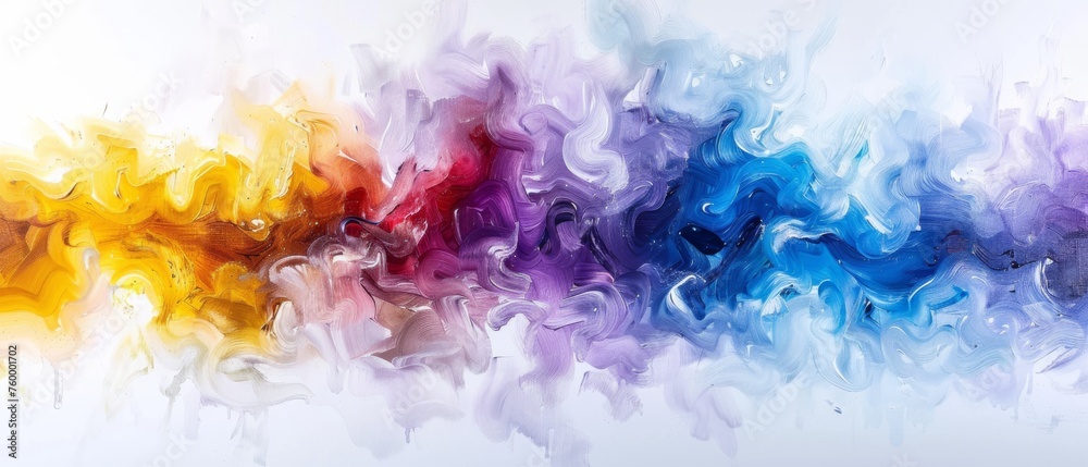  Multicolored abstract art in white backdrop; blue-yellow-red-purple color palette