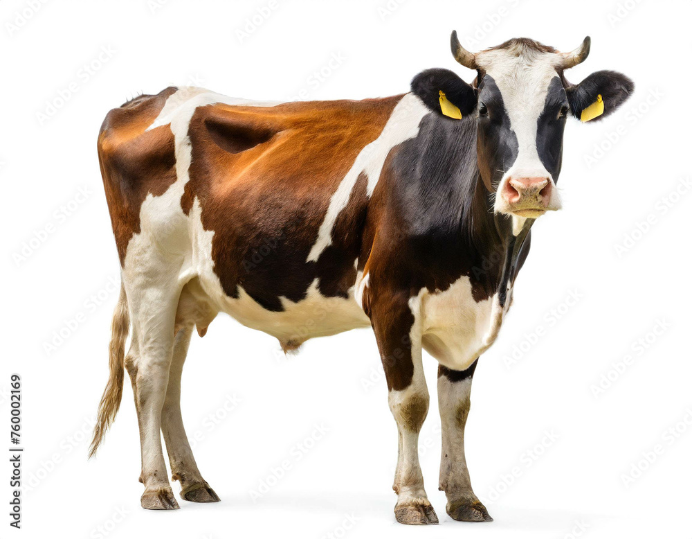 Kuh stehend auf allen vier beinen isoliert auf weißen Hintergrund, Freisteller 