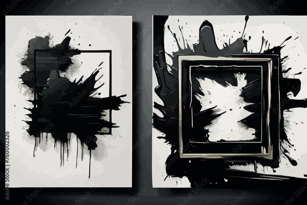 Fototapeta premium Artistic collection of abstract hand drawn creative posters. Set of geometric room decor abstractions. Brush strokes and marker lines. Contemporary wall art