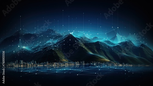 Illustrate the abstract resilience of IT systems  with digital mountains representing the strength to withstand challenges