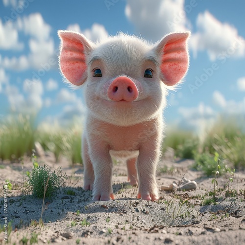Funny cute little pig looking at the camera
