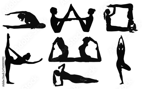Set of poses.This illustration depicts women demonstrating yoga poses.
The illustration can be used in books, T-shirts, advertisements, brochures, etc.