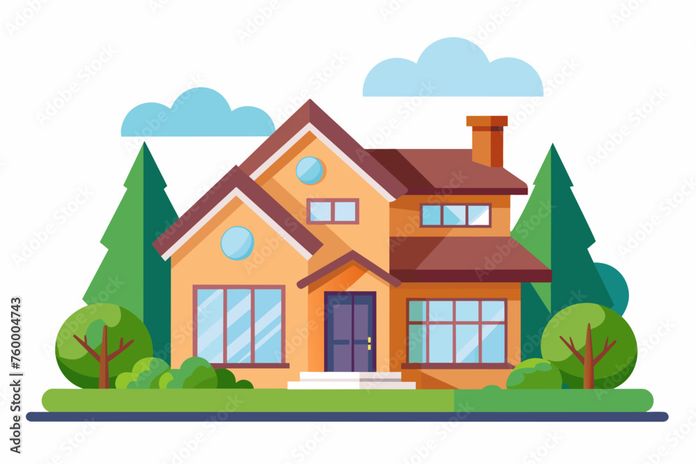 houses with trees, flat style, vector illustration artwork