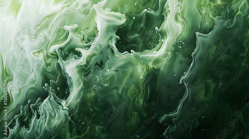 Abstract green paint with a hint of gold wallpaper. Detailed stroke of paint.