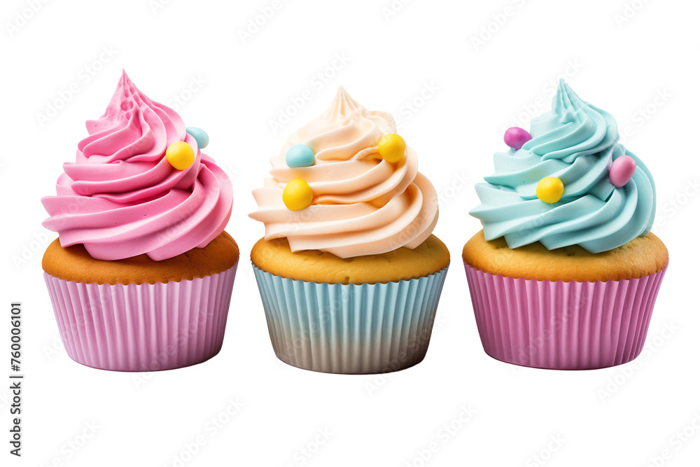 Colorful cupcakes on a white background this object is cutout on a transparent background 