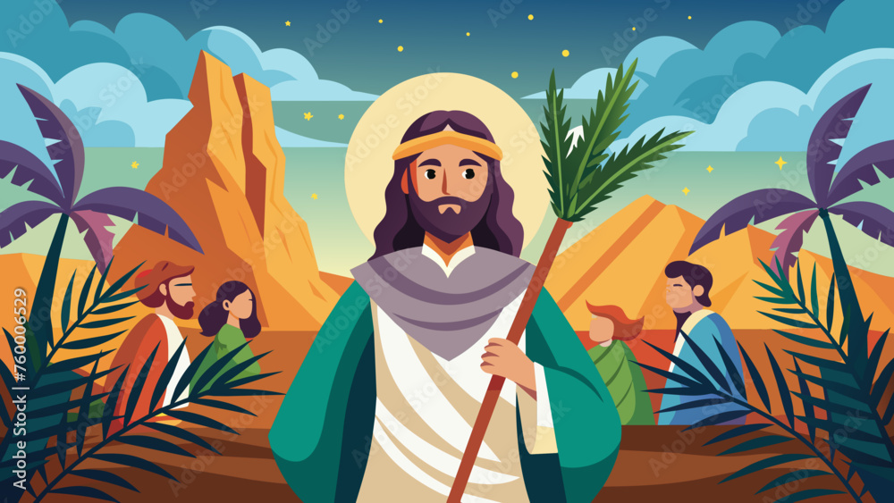 Jesus palm Sunday vector Art illustration