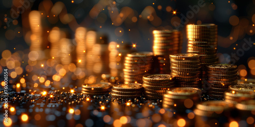 A pile of gold coins on a dark background