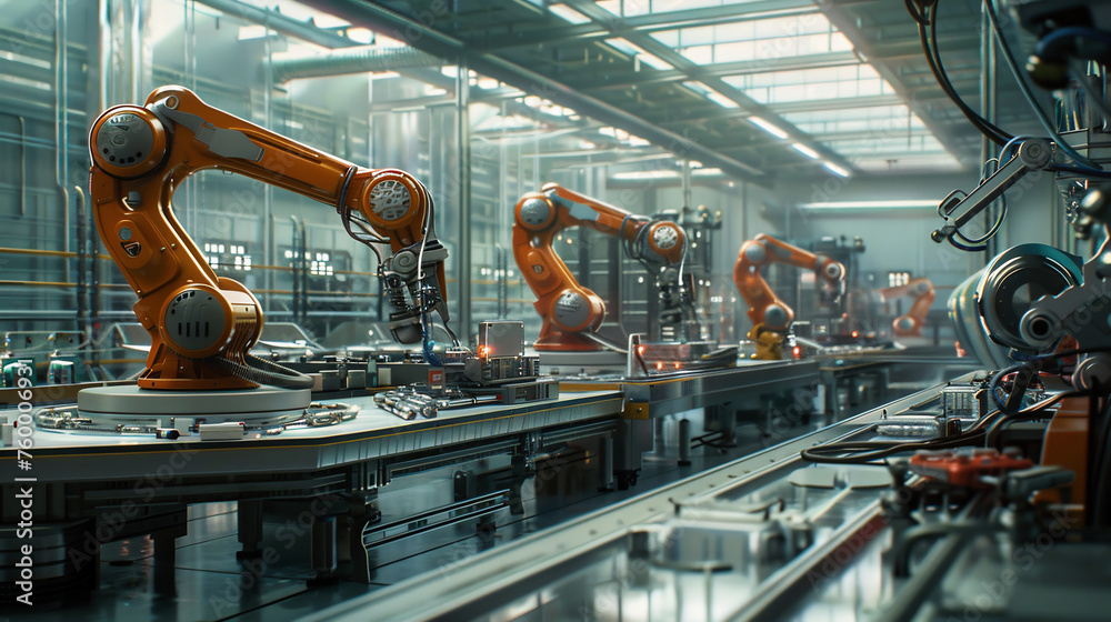 Automobile production. robots in production. Robots are replacing people Automobile production. robots in production. Robots are replacing people