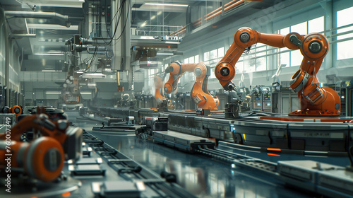 Automobile production. robots in production. Robots are replacing people