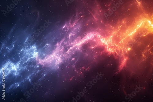A cosmic nebula, a swirl of blue and orange interstellar gas and dust, illuminated by the stars, representing a vibrant galaxy.