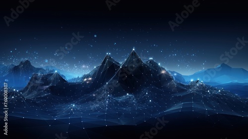 Illustrate the abstract resilience of IT systems, with digital mountains representing the strength to withstand challenges