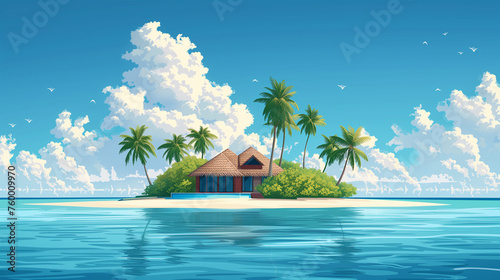 Tranquil Maldives Atoll cartoon © Анастасия Птицова