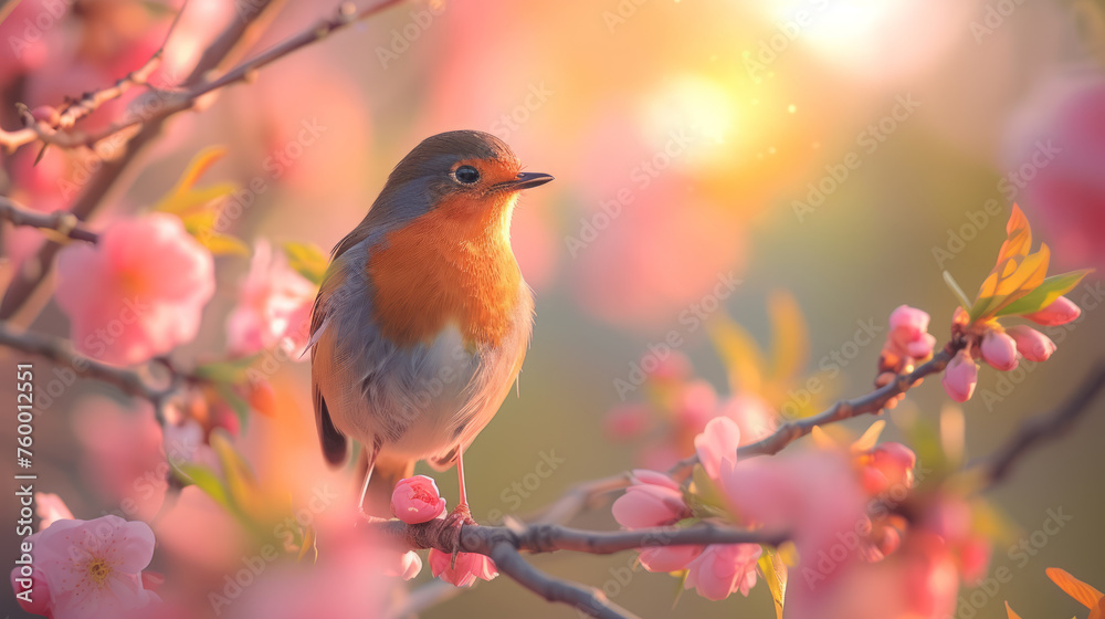 Chirping bird welcoming springtime joy