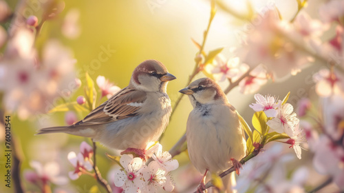 Chirping birds welcoming springtime joy