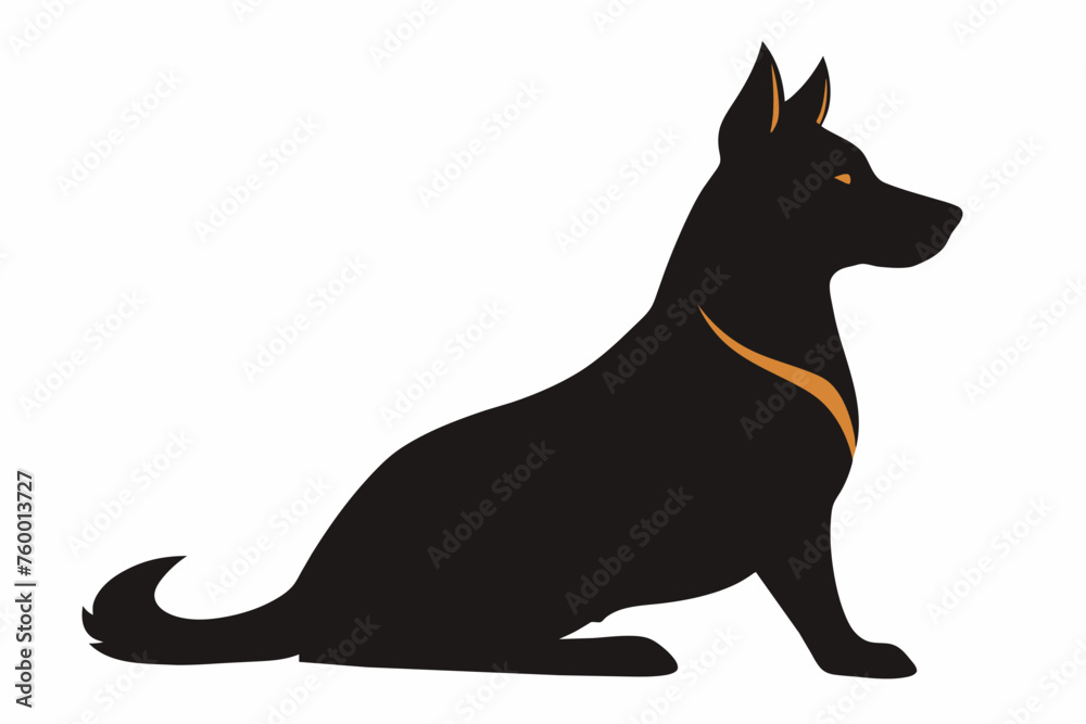 silhouette of dog laying in profile on white background