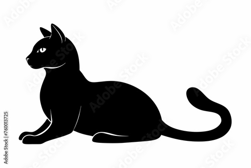 silhouette of cat laying in profile on white background