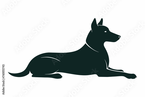 silhouette of dog laying in profile on white background