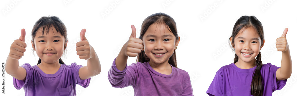 Portrait Collection of young asian girl in purple shirt with thumbs up hand pose isolated on a white background as transparent PNG
Portrait Collection of young asian girl in purple shirt with thumbs up hand pose isolated on a white background as transparent PNG
