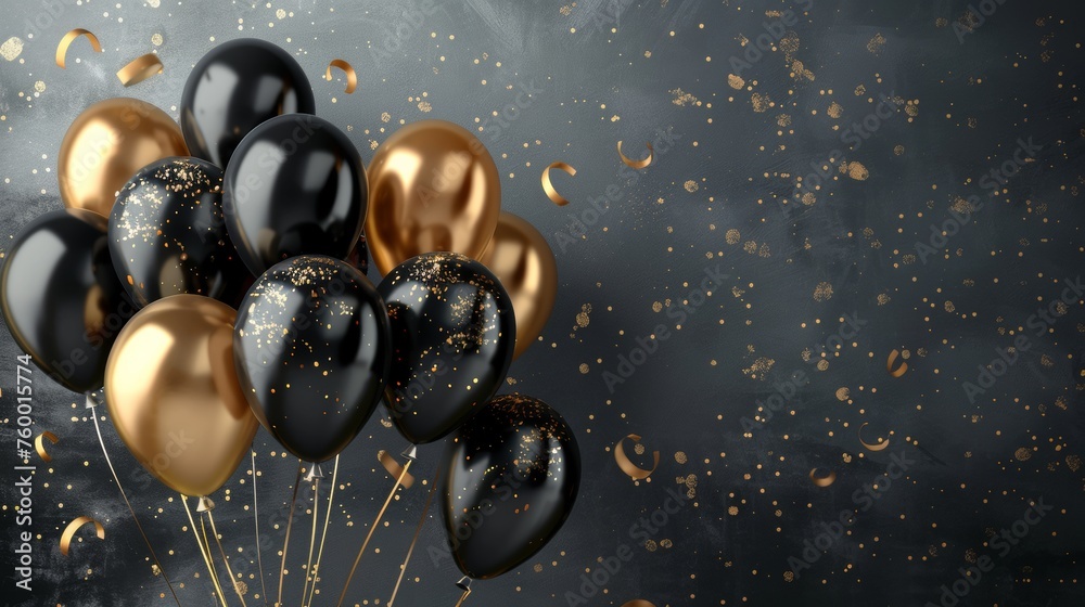 Black and golden balloons with sparkles high detailed background, in the style of dark gray created with Ultra Realistic photograph Black and golden balloons with sparkles high detailed background, in the style of dark gray created with Ultra Realistic photograph