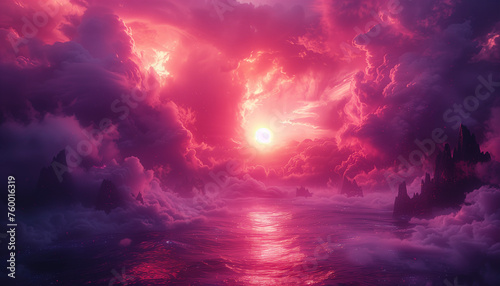 A visual symphony of smokey textures, where deep purples and bright pinks collide and coalesce into a dreamlike vista.