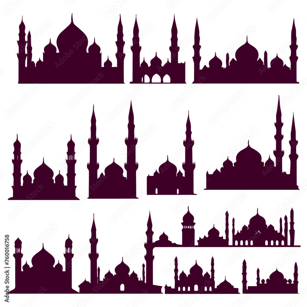 flat design mosque silhouette collection