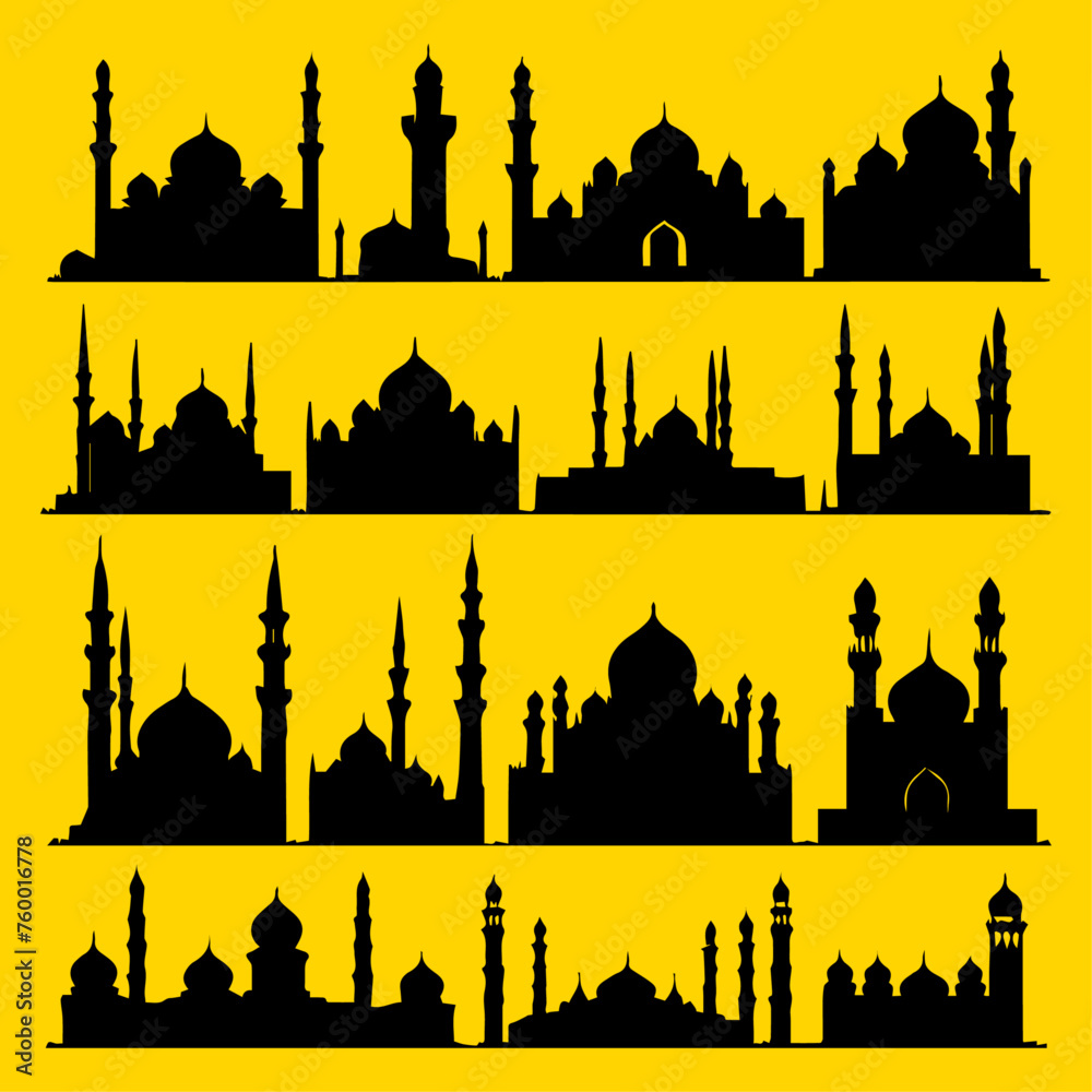 flat design mosque silhouette collection