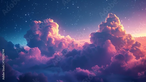 Beautifully illuminated night sky with colorful clouds and glowing stars © MAY