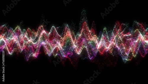 Sound Signal Randomly Fractal And Moving Animation. Digital Sound Particle Moving Wave Animation On Black Background, Abstract Neon Sound Wave Audio Neon Music Equalizer Animation, Abstract Music  photo