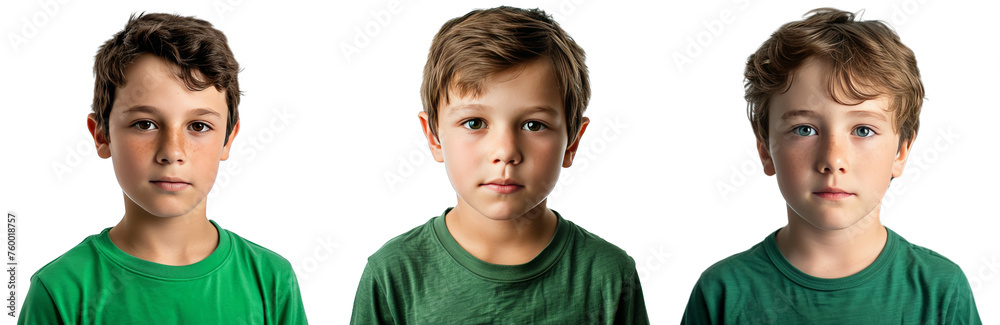 Portrait Collection of young boy with green shirt with a confident face isolated on a white background as transparent PNG
Portrait Collection of young boy with green shirt with a confident face isolated on a white background as transparent PNG