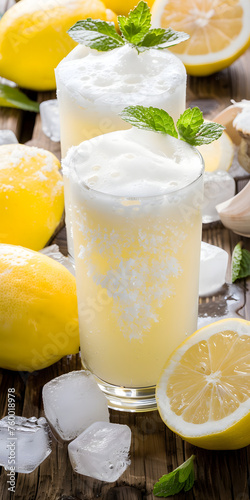 Copinho gelado de limonada com cubos de gelo photo