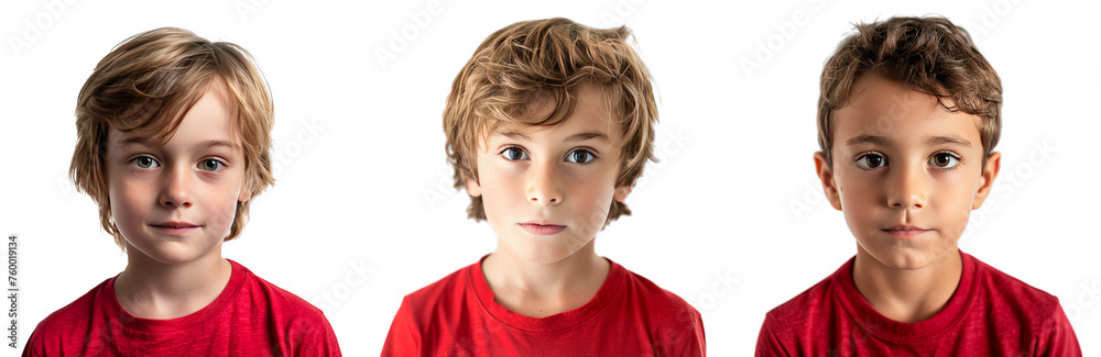 Portrait Collection of Portrait of young boy with red shirt with a curious face isolated on a white background as transparent PNG
Portrait Collection of Portrait of young boy with red shirt with a curious face isolated on a white background as transparent PNG