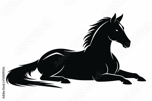 silhouette of horse laying in profile on white background