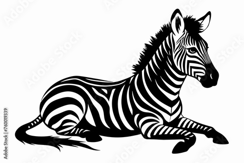 silhouette of  zebra laying in profile on white background