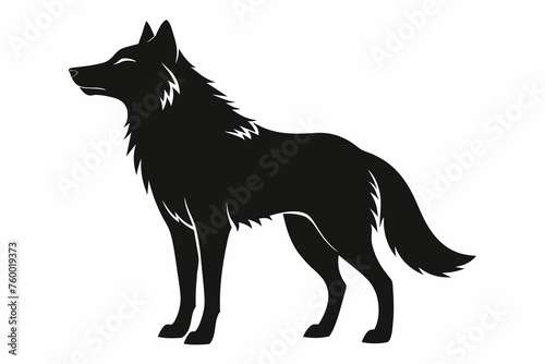 silhouette of wolf laying in profile on white background