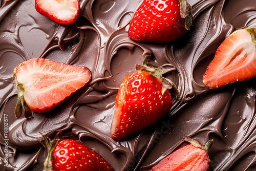 Delicious Melted Chocolate And Strawberries Top View, Desert Fruit Food Photography, Food Menu Style Photo Image