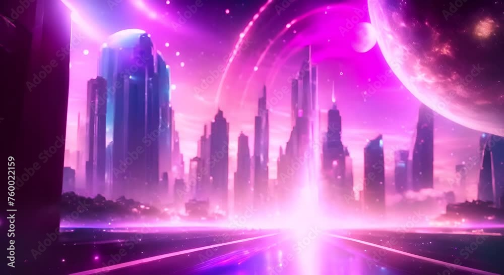Futuristic cosmic animation with deep space galaxy and futuristic cityscape on planet Bright cosmic animation with illustrations transformations and metamorphose cinematic video Futuristic cosmic animation with deep space galaxy and futuristic cityscape on planet Bright cosmic animation with illustrations transformations and metamorphose cinematic video