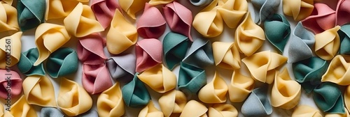 Dry multicolor paste in the form of shells. Concept: blog and pasta recipes. Marketing of food brands and supermarkets.