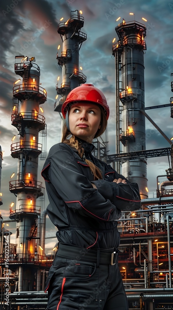 Female Oil and Gas Worker - Symbol of Resolve in Energy Industry's Industrial Might Female Oil and Gas Worker - Symbol of Resolve in Energy Industry's Industrial Might