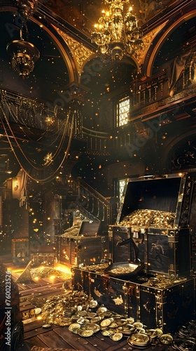 Vaulted Room Glowing with Treasure Hoard: A Testament to Pirate Fortunes
