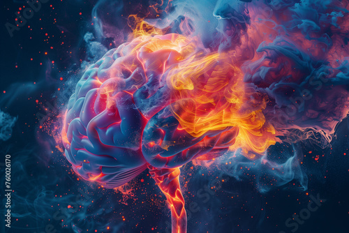 Explosive Creativity  Brain Bursting with Vibrant Colors  Mind-Blown Concept Generated by AI