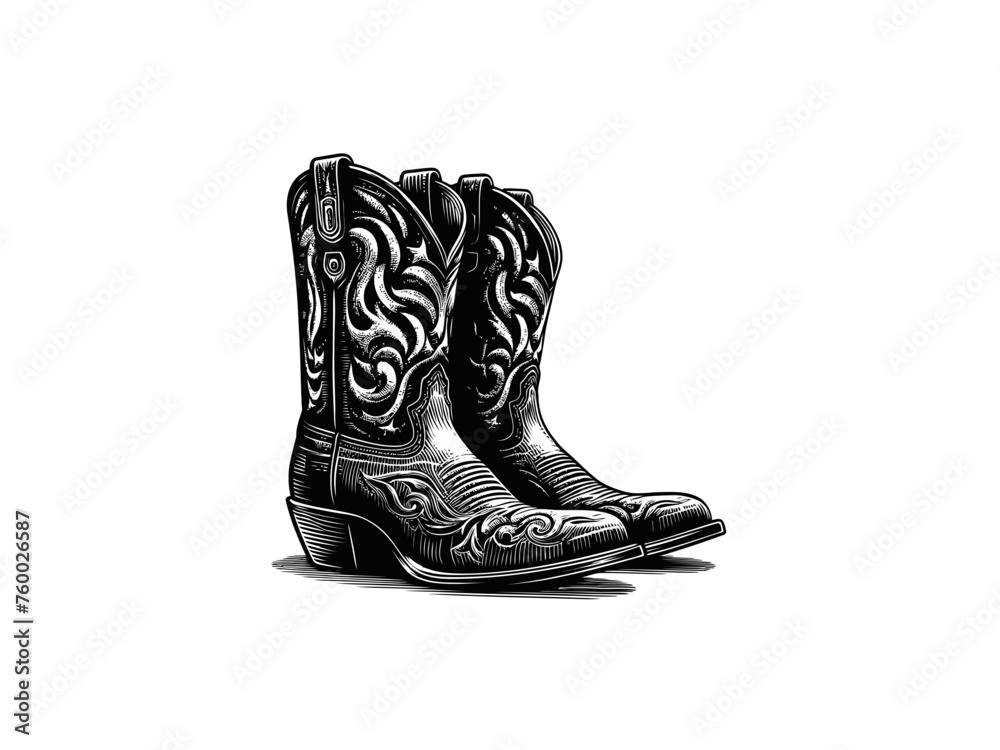 Wild West Wanderer: Cowboy Boot Vector Illustration for Western-themed Designs and Vintage Charm Wild West Wanderer: Cowboy Boot Vector Illustration for Western-themed Designs and Vintage Charm