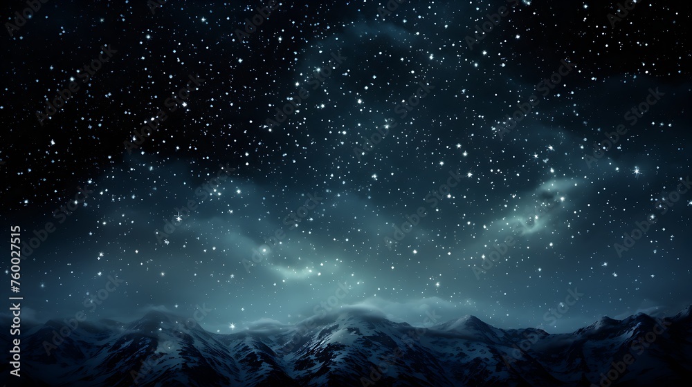 Abstract background with stars in the dark sky, it's snowing.