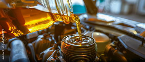 Professional Auto Service for Oil Change, Mechanic at Work with Lubricants, Maintenance and Care for Vehicles