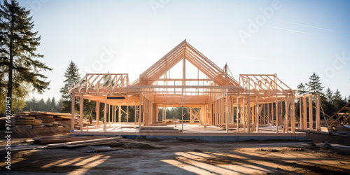 Wooden house and its construction. Ecological project.