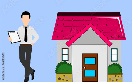 Businessman with clipboard. house inspection, home appraisal, real estate appraisal, mortgage loan, home loan.