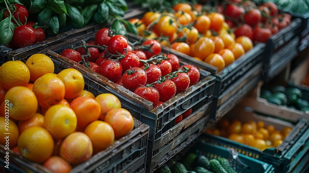 The market is filled with fresh organic vegetables and eco-friendly foods