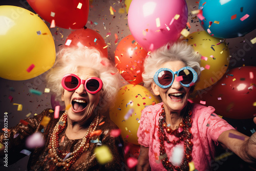 Cheerful old ladies partying	
