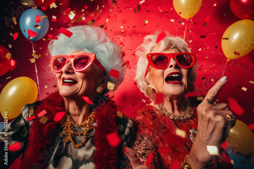 Cheerful old ladies partying	