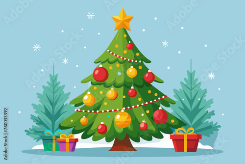 Beautiful realistic Christmas decorated tree vector art illustration